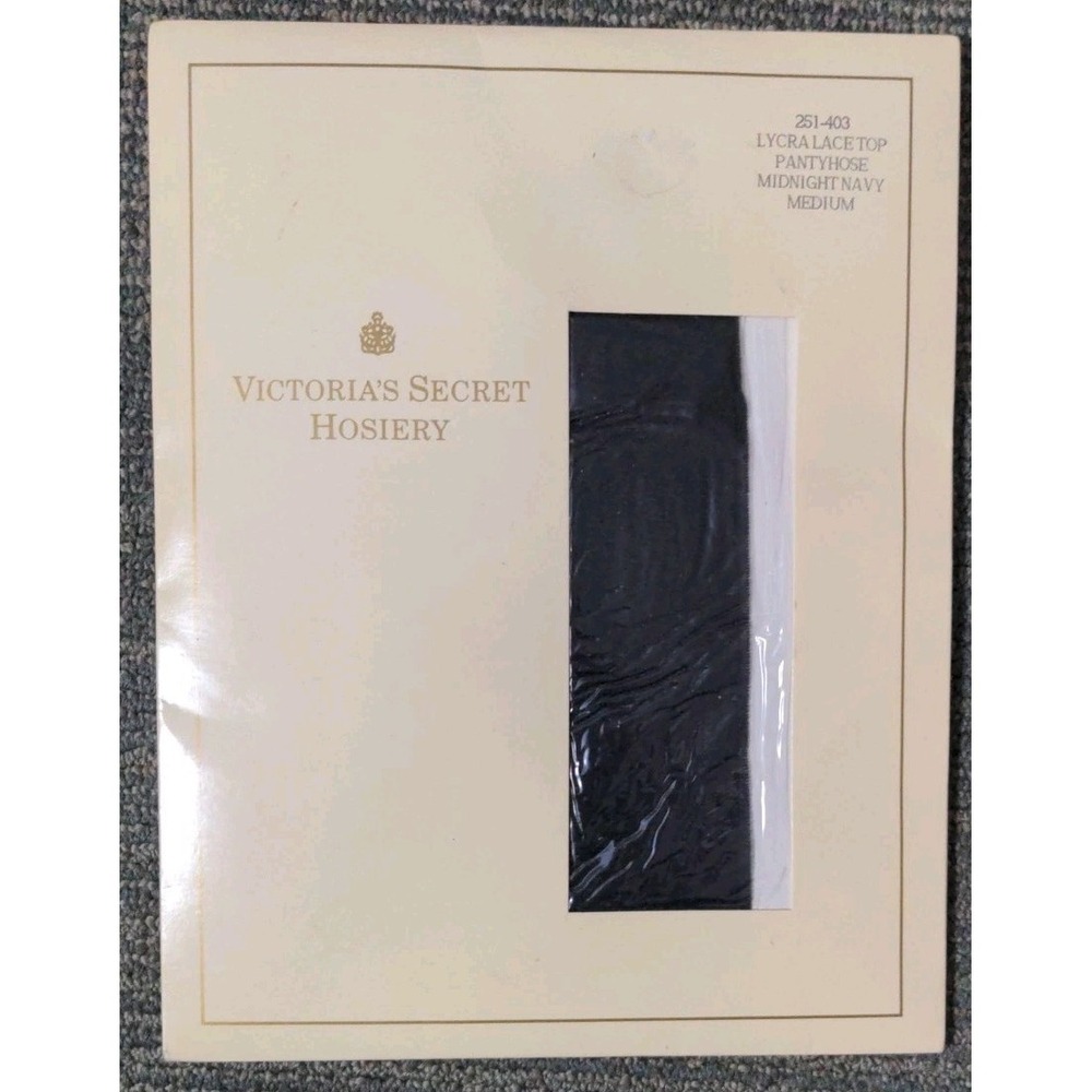 1990s Victoria's Secret Hosiery‎ Lace Top Pantyhose Medium Midnight Navy USA Vtg